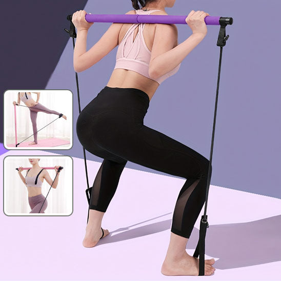 elastique musculation femme genou flechi dos rose violet