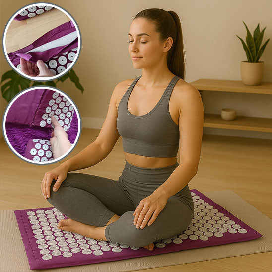 tapis acupression femme assise croise produit