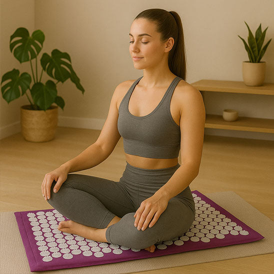 tapis acupression femme assise croise