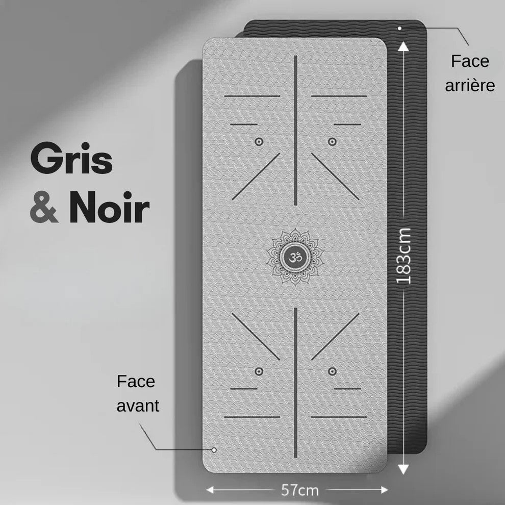 tapis de yoga avant arriere gris noir